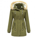 Naiste soe talvine parkmantel kunstkarusnahast kapuutsiga fliisvoodriga paks sherpa puffer jope veekindel tuulekindel v&auml;lisriided S-3XL 5 v&auml;rvi 2XL roheline