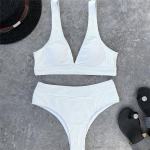 Kortsus kortsus V kaelusega naiste ujumistrikoo k&otilde;rge v&ouml;&ouml;kohaga bikiinid naiste ujumisriided Kaheosaline bikiinikomplekt supelkost&uuml;&uuml;m ujumine S sinine