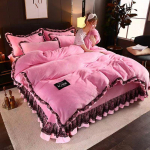 King-suurus/queen-suurus/t&auml;issuuruses lina tekikattega padjap&uuml;&uuml;ri komplekt paks puuvillane magamistoa lihtne voodipesu kvaliteetne queen4pc2.0m