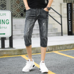 Capris meeste Korea Slim Fit v&auml;ikesed sirge toruga meeste p&uuml;ksid suvised kerged, hingavad, mitmek&uuml;lgsed vabaaja teksad meestele 28 sinine