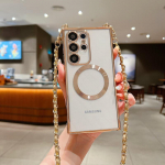 Crossbody pael, pehme magnetiline TPU-plaat P&otilde;rutuskindel l&auml;bipaistev telefoni korpuse kate Samsung S24 S23 S22 Ultra Plus S21 S20FE jaoks Samsung S21 kuld