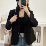 Stiilne ja moodne naiste bleiser, klassikaline must &uuml;likonnajakk naistele S must