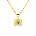 Neljaleheline ristiku kaelakee naistele, mis ei pleeki 925 sterlingh&otilde;bedast galvaniseeritud 18k kullast smaragdiga rangluu ketiga