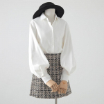 Kevadine ja s&uuml;gisene naiste s&auml;rk Retro rev&auml;&auml;r &Uuml;herealine temperament laterna varrukad lahtised vabaaja s&auml;rkpluus S valge