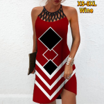 Suvine mood Seksikas varrukateta kleit Pehme vabaaja 3D-rombilise mustriga kleit varrukateta sling-kleit suvine ripatsiga kleit 7XL sinine