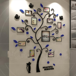 Happy Tree pildiraam Puu 3D kleebis Fotosein Elutuba Magamistuba Soe pildipuu kleebis Loov kodukaunistus XL tumelilla v&auml;rv