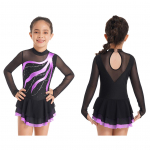 Lastele, t&uuml;drukutele, l&auml;ikiv iluuisutamiskleit, pikkade varrukatega balletikleit Tutu v&otilde;imlemine, tantsuline trikoo kleit, tantsuriided 5-6 Years lilla