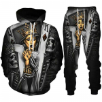 Isiksus gooti pealuu 3D prindiga kapuutsiga p&uuml;kste komplekt meeste/naiste naljakas Halloweeni t&auml;navar&otilde;ivaste riietus&uuml;likond hiphop 2-osaline spordidress L