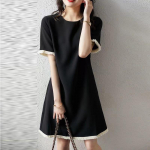 Prantsuse stiilis must kleit naistele l&uuml;hikeste varrukatega suvine mood vaba p&otilde;lveni ulatuvad lahtised o-kaelusega kleidid Vestidos 25955 M must