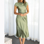 2023. aasta suve naiste seksikas kleit Elegantne soliidne satiinist kiikuva kaelusega l&uuml;hikeste varrukatega kleit, seljaga keeratud &otilde;&otilde;nsad keskmise pikkusega kleidid 28311 L orion i v&auml;rv