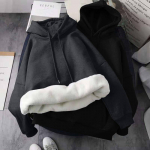 Paksendatud dressipluus naiste &uuml;hev&auml;rviline avara kapuutsiga pullover M must