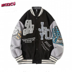 Hip Hop Meeste Kirjad Tikandid Lapiga jakid Harajuku Bomber Jope Korea t&auml;navar&otilde;ivad Suurem&otilde;&otilde;tmeline lahtine pesapalli PU nahast mantel teismelisele L must