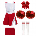 Cheer Leader Halloweeni kost&uuml;&uuml;m t&uuml;drukutele Varrukateta Tank-kleidi komplekt koos pom-pomidega cheerleading tantsimiseks 9-10 Years punane