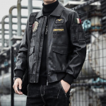 Nahast Meeste Tikand Mootorratas S&uuml;gis ja Talv Trendikas br&auml;nd meeste India peaga portree vabaaja &otilde;huke liibuv PU-nahkjakk Meeste jope M