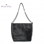 Naiste vabaaja &uuml;hev&auml;rviline neetketi &otilde;lakott Kunstnahast p&otilde;ikkott must