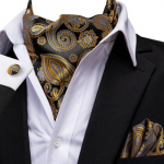 Kuldne Paisley meeste siidist Ascot Cravat Tie pidulik sall taskur&auml;ti mansetin&ouml;&ouml;pide komplekt AS-1091