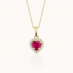14K kollane kuld s&uuml;damekujuline punane rubiin v&auml;&auml;riskivi kaelakee t&uuml;drukutele ja naistele, juuli s&uuml;nnikivi ripats L roosa