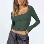 2024 Seksikas U-kaelusega pikkade varrukatega naiste T-s&auml;rk Slim Fit kootud niidiga l&uuml;hikesed Y2K topsid &uuml;hev&auml;rvilised vabaaja lihtsad triiks&auml;rgid 30629 S orion i v&auml;rv