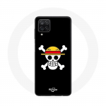 &Uuml;mbris Samsung Galaxy A22 4G One Piece Manga Skull musta taustaga