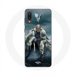 &Uuml;mbris Samsung Galaxy A02 Vikings Series 6. hooaja jaoks Ragnar Lothbroki logo V M&otilde;&otilde;k, hall h&auml;gune taust