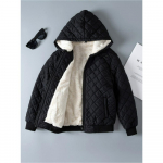 Lastele t&uuml;drukutele s&uuml;gistalvine trendikas vabaaja paksu kapuutsiga ruuduline fliismantel 100 must