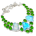 Natural Blue Druzy Slice, Peridot Gemstone 925 Sterling Silver Necklace 18 j8y78