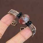 Natural Bloodstone Gemstone Handmade Copper Wire Wrap Cuff Bangle Adj. u1e34