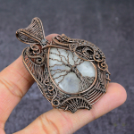 Natural Rainbow Moonstone Copper Wire Wrap Tree Of Life Pendant 2.87 g9b23