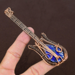 Natural Sodalite Gemstone Handmade Copper Wire Wrap Guitar Pendant 4.53 b8k76