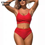 Charmleaks Ruffle k&otilde;rge v&ouml;&ouml;kohaga bikiinikomplekt naiste ruched Push Up 2-osalised ujumisriided Longline supelkost&uuml;&uuml;m S