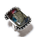 Natural Dicorich Glass Gemstone Handmade 925 Sterling Silver Ring Size 9 z0e95