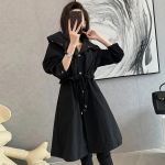S&uuml;gistalvine naiste mantel Slim Fashion Plus Size 3xl pikk tuulejakk OL kapuutsiga v&auml;lisriided S must