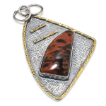 Natural Mahogany Obsidian Stone 925 Sterling Silver Two Tone Pendant 2.68 i7e81