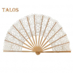 Vintage stiilis kokkuklapitav ventilaator pitsi&auml;&auml;re ja tutiripatsiga Elegantne kangas ja bambusest k&auml;eshoitav ventilaator &Otilde;&otilde;nes ventilaator pulmapeo kodukaunistuseks piimvalge v&auml;rv