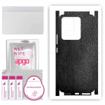 apgo Protective Skin Sticker for the back+sides compatible with Vivo V25e, Full Wrap Film, Foil, Vinyl - Pattern Black Leather