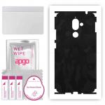 apgo Protective Skin Sticker for the back+sides compatible with Nokia 7 plus, Full Wrap Film, Foil, Vinyl - Pattern Black Camo