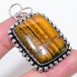 Natural Tiger Eye Gemstone Handmade 925 Sterling Silver Pendant 2.17 d7i23