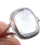 Naturaalne akvamariinist kalliskivi K&auml;sit&ouml;&ouml; 925 Prooviga Sterling H&otilde;bedast S&otilde;rmus Suurus 6 L1k78 white