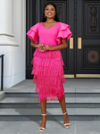 AOMEI V kaelusega narmastega tuttkleidid volangidega varrukad Bodycon Celebrate narmastega ballikleit naistele S Heleroosa
