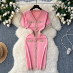 Vintage &scaron;ikk l&uuml;hikeste varrukatega V-kaelusega n&ouml;&ouml;biga kootud magus kleit Vestidos Korea moepeo p&otilde;hilised &otilde;hukesed suvised elegantsed naiste kleidid One Size roosa