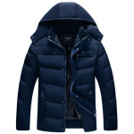 Meeste talvine paks soe kapuutsiga mantel vabaaja jope lukuga Slim Fit kapuutsiga v&auml;lisriided suures suuruses mantel 2XL tumesinine v&auml;rv