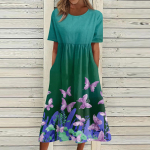 Naiste suvekleit vabaaja tr&uuml;kitud l&uuml;hikeste varrukatega rannakleit L must