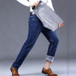Talvised meeste soojad mustad teksad Klassikalises stiilis Business Stretch Denim p&uuml;ksid Meeste br&auml;ndi paksud p&uuml;ksid 29