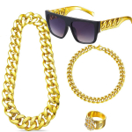 Neljaosaline Hip-hop Punk Alloy Dollar Chain Kaelakee Prillid S&otilde;rmus K&auml;ev&otilde;ru Komplekt kuld