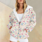 Naiste mood vabaaja lilledega tr&uuml;kkimine Spordir&otilde;ivad S&uuml;gis- ja Talvine pikkade varrukatega taskukardigan jakk T&otilde;mblukuga kapuuts jakk jakk L armee roheline v&auml;rv