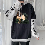 Attack On Titan Anime kapuutsiga Levi Ackerman ja Hanji Zoe Kiss Funny Print Meeste Naiste pusad Klassikaline dressipluus Harajuku Pullover XS must