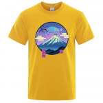 Moonlight Memorial On Mount Fuji Meeste T-s&auml;rgid Hip-Hop puuvillane s&auml;rk Br&auml;ndi O-kaelusega l&uuml;hikeste varrukatega hingav &uuml;lisuur lahtised topid S