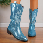 Kauboisaapad naistele libisemisvastased s&auml;&auml;re keskosa Cowgirl saapad Tikitud l&auml;&auml;nepoolse terava ninaga turske plokkkontsaga saapad Naiste laiad s&auml;&auml;reosa saapad 36 helesinine v&auml;rv