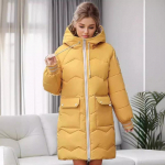 Naiste sulejope keskmise pikkusega korea stiilis lahtine talvejope, paksendatud puuvillane jakk Leivamantel puuvillane jakk Trendikas 3XL kollane