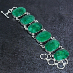Emerald(Simulated) Gemstone Handmade 925 Sterling Silver Bracelet 7-8 a8u76